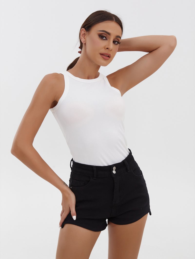 Fashionable Versatile Casual Ribbed Sports Top Base Layer Round Neck Camisole Breathable - Image 1